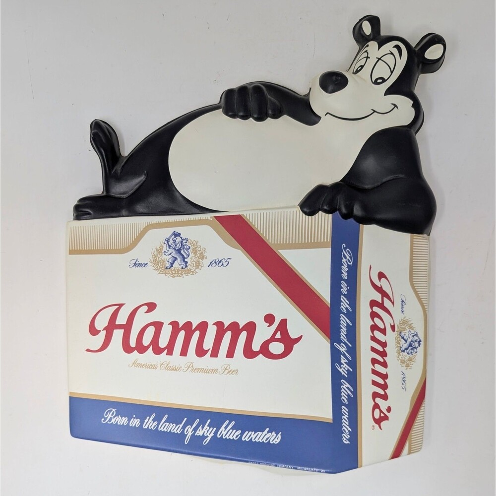 Hamm’s Beer Bear Laying On 12 Pack Case 3D Vacuform Plastic Sign 12.25"x10.5”